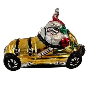 Dept 56 Handblown Mercury Glass Jumbo Christmas 'Santa's Racecar' Ornament-NWT